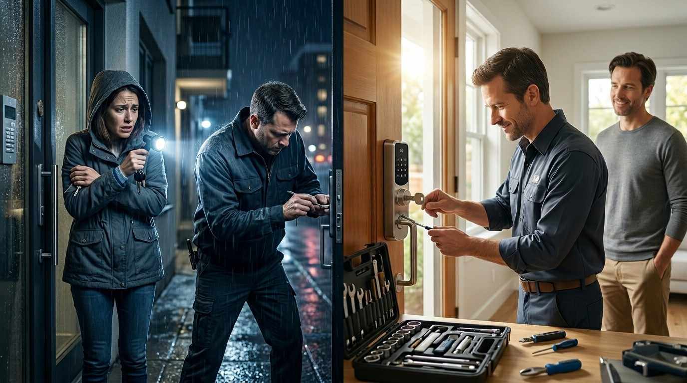 Emergency locksmiths provide fast after-hours lockout help, while regular locksmiths handle scheduled lock and security services.